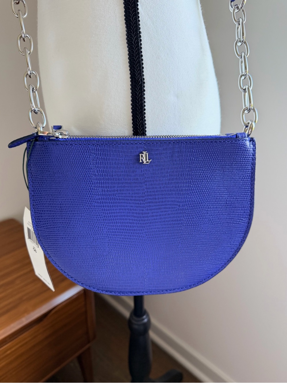 Lauren Ralph Lauren Blue Textured Leather Mini Crossbody Bag NWT - Picture 4 of 11